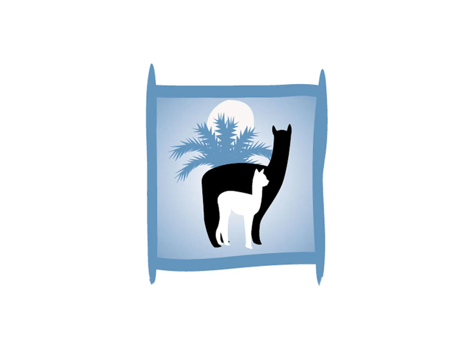 Alpaca silhouette illustration in a blue frame