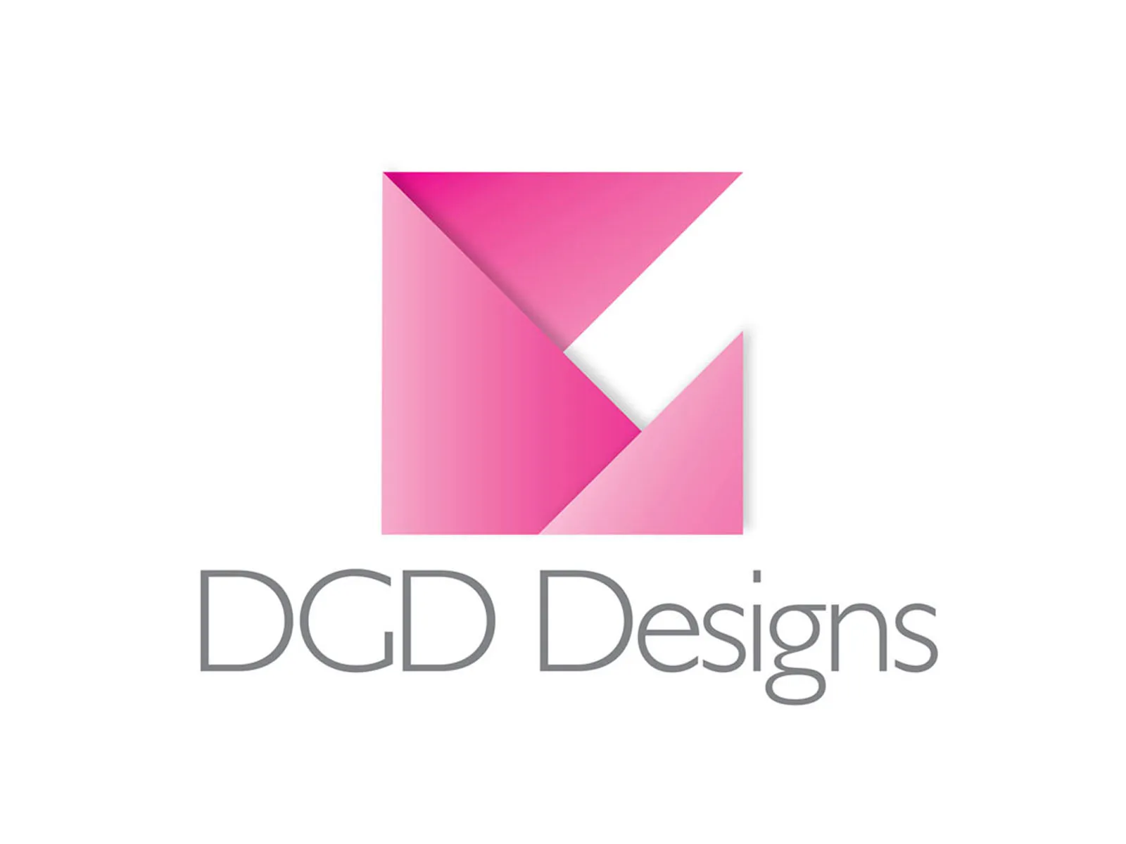 DGD Designs logo with a pink folded-paper mark