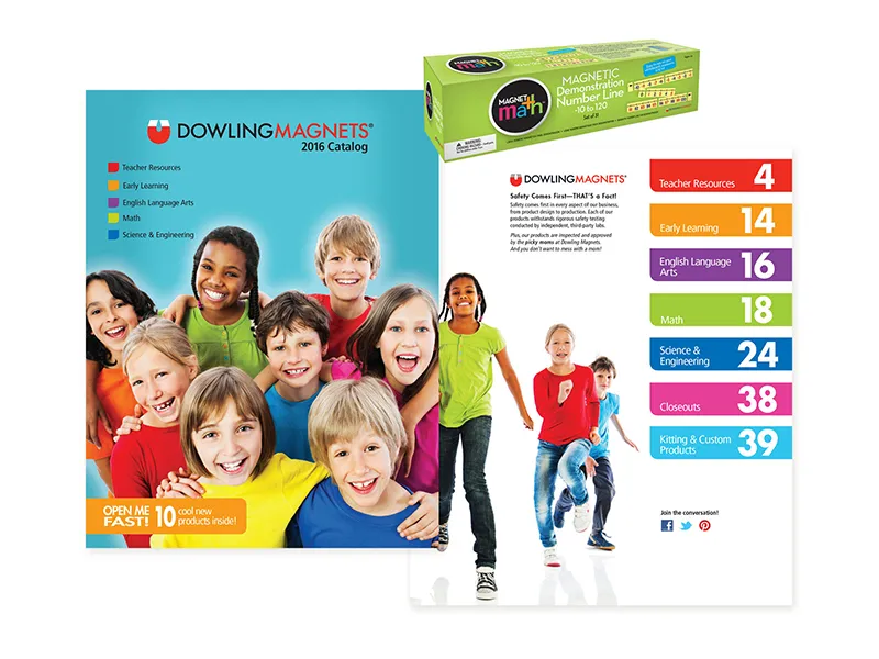 Dowling Magnets catalog cover and inside pages featuring children