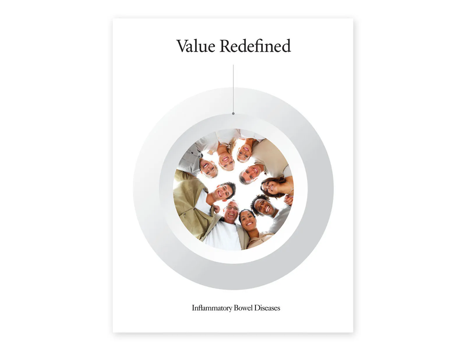 Value Redefined brochure cover on inflammatory bowel disease, with a group of people seen from below