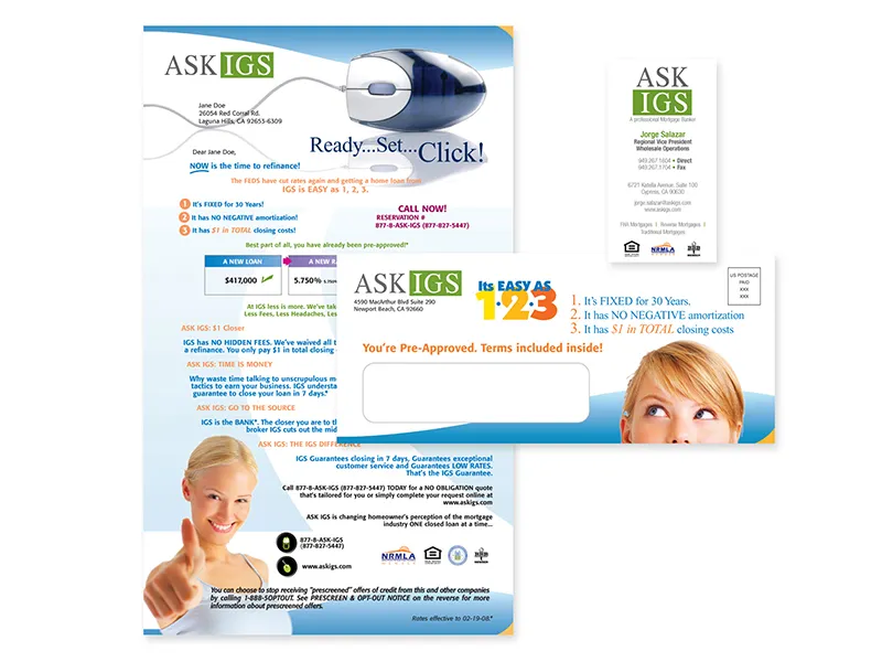 Ask IGS direct mail pieces with the line Ready, set, click