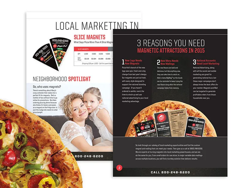 Local marketing sheets for a pizza restaurant